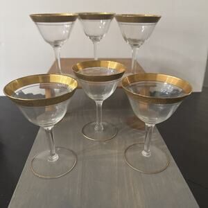 VTG TIFFIN FRANCISCAN MINTON GOLD TRIM SHERBETS/CHAMPAGNE STEMS Set Of 6 EUC